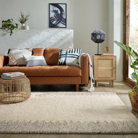 Tappeto crema tessuto a mano con lana 80x150 cm Minerals Border - Flair Rugs