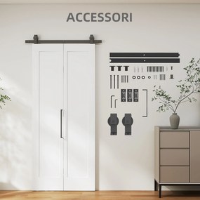 Porta Scorrevole a Libro 90x210 cm con Superficie Verniciabile in MDF e Carbonio Bianco...