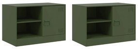 Mobili tv 2 pz verde oliva 67x39x44 cm in acciaio