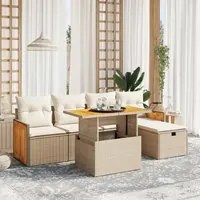 Set Divano da Giardino 6 pz con Cuscini Beige in Polyrattan 3276243