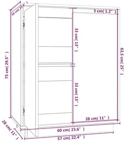 Credenza 60x34x75 cm in Legno Massello di Pino