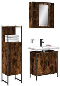 Set mobili da bagno 3 pz rovere fumo in legno multistrato