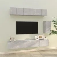 Set di Mobili Porta TV 6 pz Grigio Cemento in Legno Multistrato 3114617