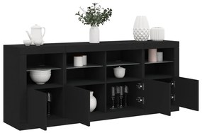 Credenza con luci led nera 163x37x67 cm