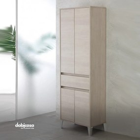 Colonna Portasciugamani "Mondo 2.0" Da 183 Cm Composto Da Quattro Ante Ed Un Cassetto Finitura Rovere Chiaro