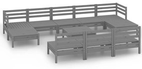 Set salotto da giardino 11 pz grigio in legno massello di pino