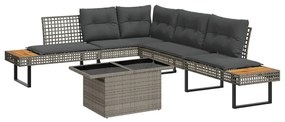 Set divani da giardino 2 pz con cuscini grigio polyrattan vetro