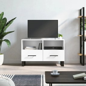 Mobile Porta TV Bianco Lucido 80x36x50 cm in Legno Multistrato