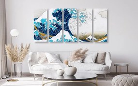 Quadri 5 pezzi – Riproduzione La grande onda di Kanagawa - KATSUSHIKA HOKUSAI