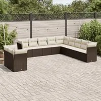 Set Divani da Giardino 11 pz con Cuscini Polyrattan Marrone 3249722