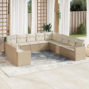 Set Divani da Giardino 11 pz con Cuscini Beige in Polyrattan