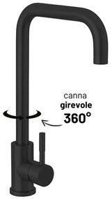 Miscelatore lavello in acciaio nero opaco con canna svedese girevole