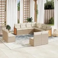 Set Divani da Giardino 11 pz con Cuscini Beige in Polyrattan 3260168