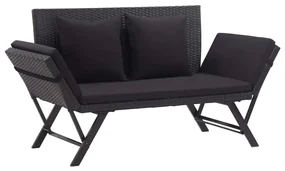 Panchina da giardino con cuscini 176 cm nera in polyrattan