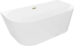 Mexen Oval Slim vasca da bagno autoportante a parete 170 x 80 cm, bianca, troppo pieno dorato - 52661708000-50