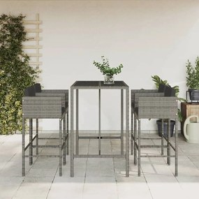 Set Bar Da Giardino 5 Pz Con Cuscini İn Polyrattan Grigio /