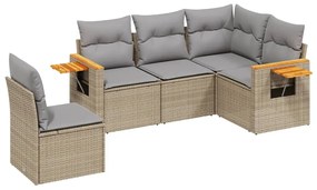 Set divano da giardino 5 pz con cuscini beige in polyrattan