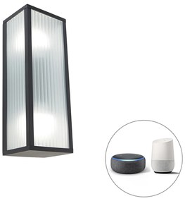 Lampada da parete esterna intelligente nera con vetro a coste incl. 2 Wifi A60 - Charlois