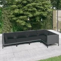 Set Divani Giardino 5 pz con Cuscini in Polyrattan Grigio Scuro 3099838