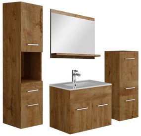 SALDI -  Mobile per bagno sospeso con lavabo singolo, colonne e specchio 60 cm Naturale scuro - CLAUDIA II