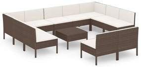 Set divani da giardino 12 pz con cuscini in polyrattan marrone