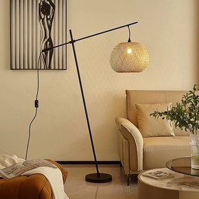 Lampada da terra Lindby Dabila, bambù, altezza 165 cm, E27 Dabila, Legno chiaro, Soggiorno / Sala da pranzo, bambù, Campagna / Rustiche