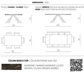 Tavolo allungabile 240 cm piano grčs porcellanato NESTORE Marrone