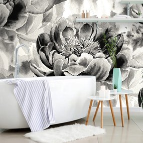 Carta da parati – Peonie in bianco e nero