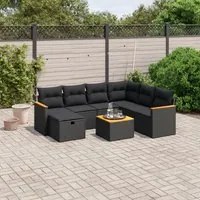 Set Divani da Giardino con Cuscini 8 pz Nero in Polyrattan 3265332