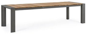 Tavolo Da Esterno In Alluminio Piano In Teak Allungabile 100x228/294 Cm Cameron Antracite Bizzotto