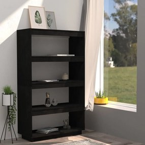Libreria/divisorio nero 80x35x135 cm in legno massello di pino