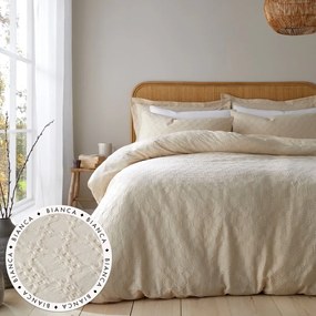 Biancheria da letto singola in cotone beige 135x200 cm Waffle Circle - Bianca