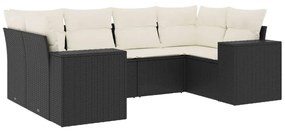 Set divano da giardino 6 pz con cuscini nero in polyrattan