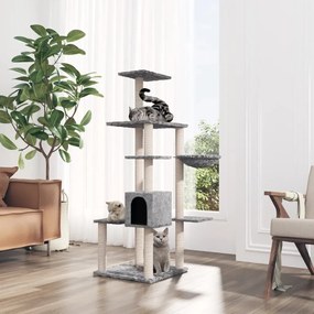 Albero per gatti con tiragraffi in sisal grigio chiaro 142 cm