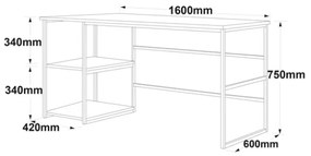 Scrivania Industrial Con Ripiani Laterali 160x60x75H Rovere E Antracite Voyage SX