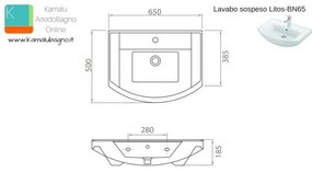 Kamalu - mobile bagno 65cm sospeso con cassetto scorrevole bn-65b