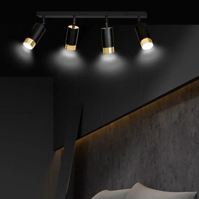 Lampada da Soffitto in Acciaio HIRO 4 Nero Cromo/Oro 4xGU10
