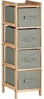 Mobile Cassettiera 4 Cassetti in Legno Naturale e Stoffa Colore Grigio H 89cm