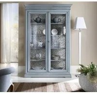 Vetrina 2 porte shabby chic azzurro in legno l.145 x p.50 h.215