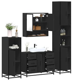Set Mobili Da Bagno 4 Pz Nero İn Legno Multistrato /