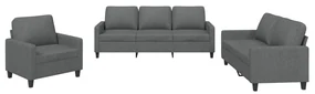 Set di divani 3 pz con cuscini grigio scuro in tessuto