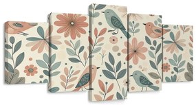 Quadri 5 pezzi – Uccellini tra i fiori