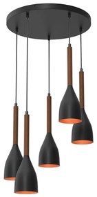 Lampadario a sospensione con filo MUZA 5xE27/15W/230V nero/marrone/rame/faggio