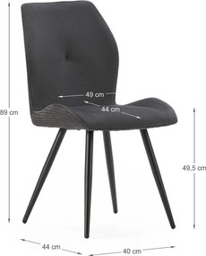 Set di 2 sedie da pranzo in velluto a coste nero Adaya - Marckeric