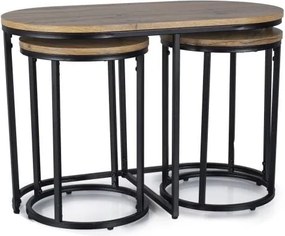 Set di 3 Tavolini da caffè Twix in rovere artigianale/nero