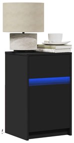 Comodini Con Luci Led 2pz Neri İn Legno Multistrato /