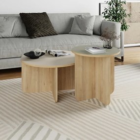 Set di tavolini da salotto rotondi crema/di colore naturale con effetto rovere 2 pz ø 70 cm Hillary – Marckeric