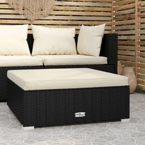 Poggiapiedi Da Giardino Con Cuscino Nero 70x70x30 Cm Polyrattan /