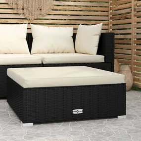 Poggiapiedi Da Giardino Con Cuscino Nero 70x70x30 Cm Polyrattan /