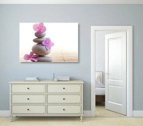 Quadro su tela – Equilibrio di pietre e fiori orientali rosa